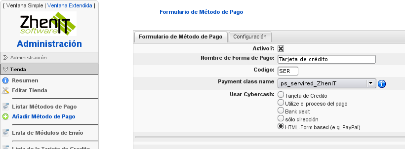 Configuración virtuemart servired